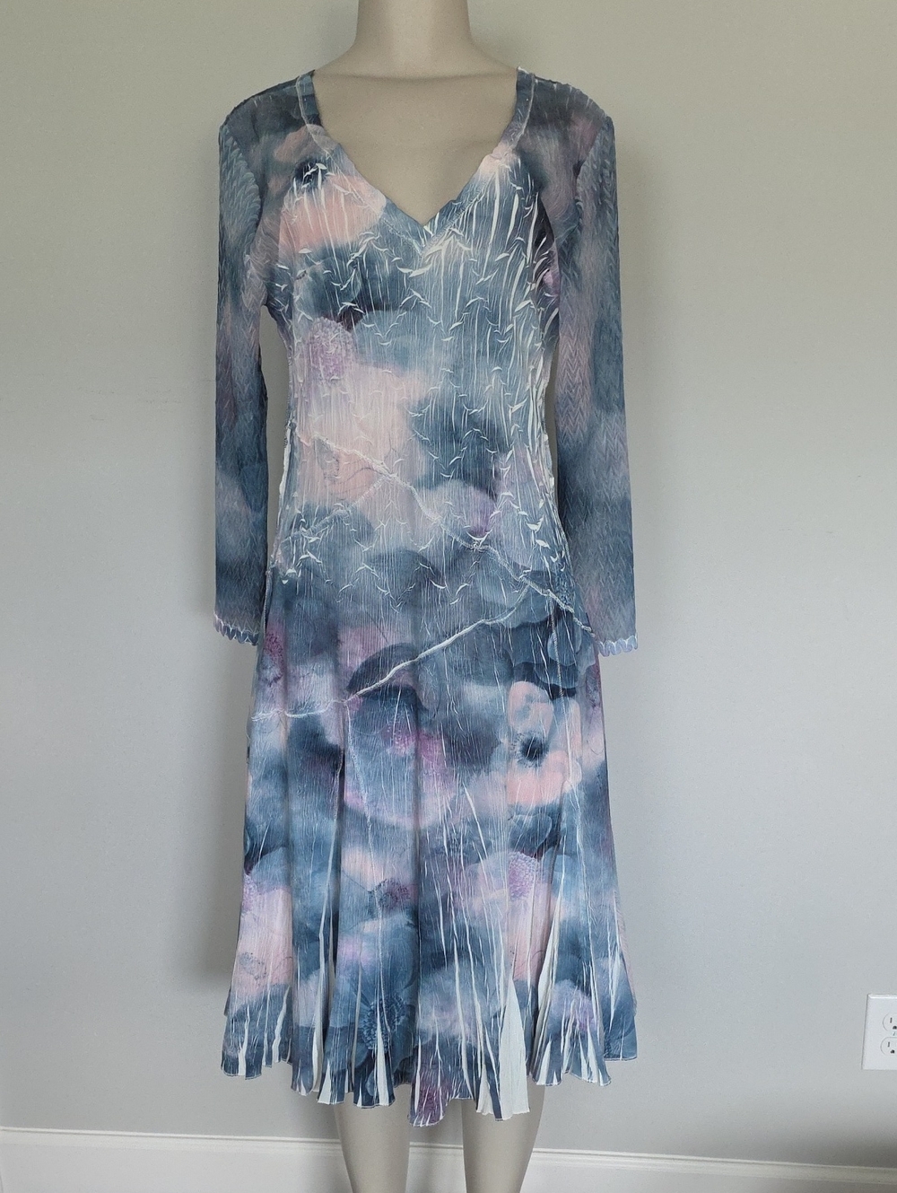 Komarov teal/lavender floral print dress-L